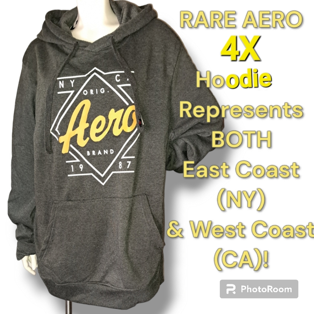 AEROPOSTALE Rare West Coast Cali + East Coast NY Represent Grey Gold Hoodie 4X